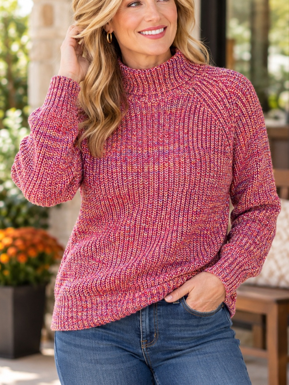 100% Cotton Style & Co Multicolor Marled Mock Neck Sweater Women’s Size Medium